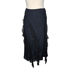 Jones New York Black 100% Silk Ruffle Handkerchief Hem Midi Skirt 4 Gothic Y2K